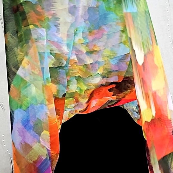 London Times Jeweltones Abstract Paint Splash Tiered Sleeveless Mesh Dress - Picture 14 of 15